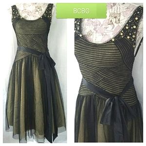 BCBG Max Azria tule over gold dress sz. 8 couture